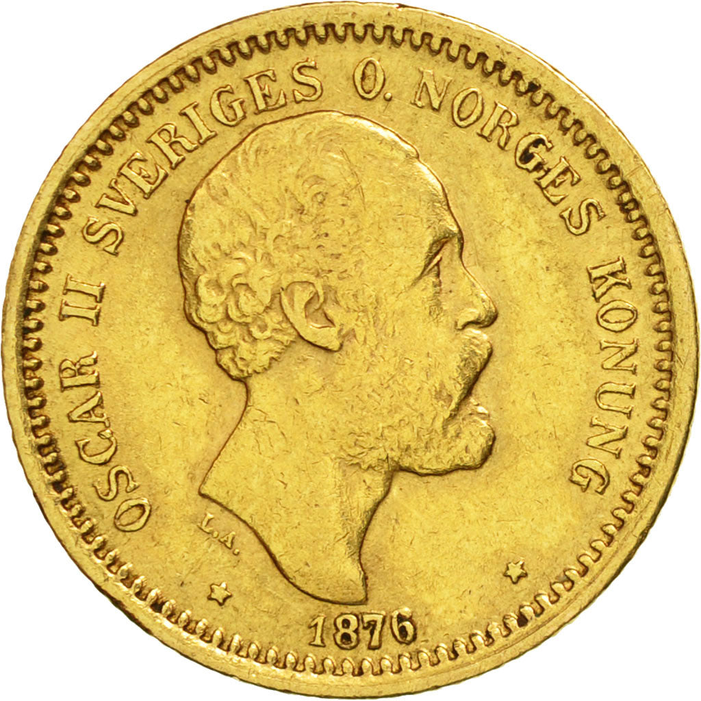 Sweden, Oscar II, 10 Kronor, 1876, AU(50-53), Gold, KM:732