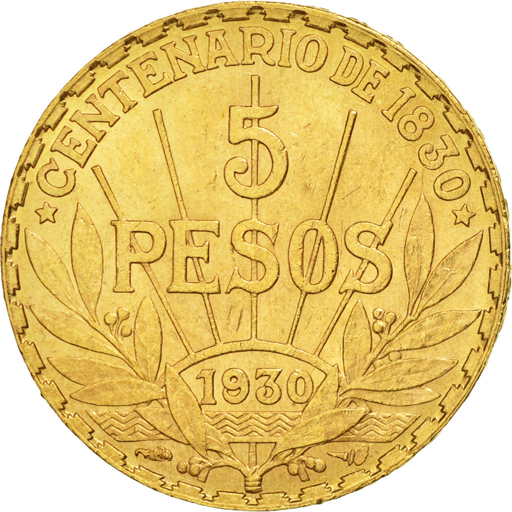 Uruguay, 5 Pesos, 1930, Paris, EBC+, Oro, KM:27