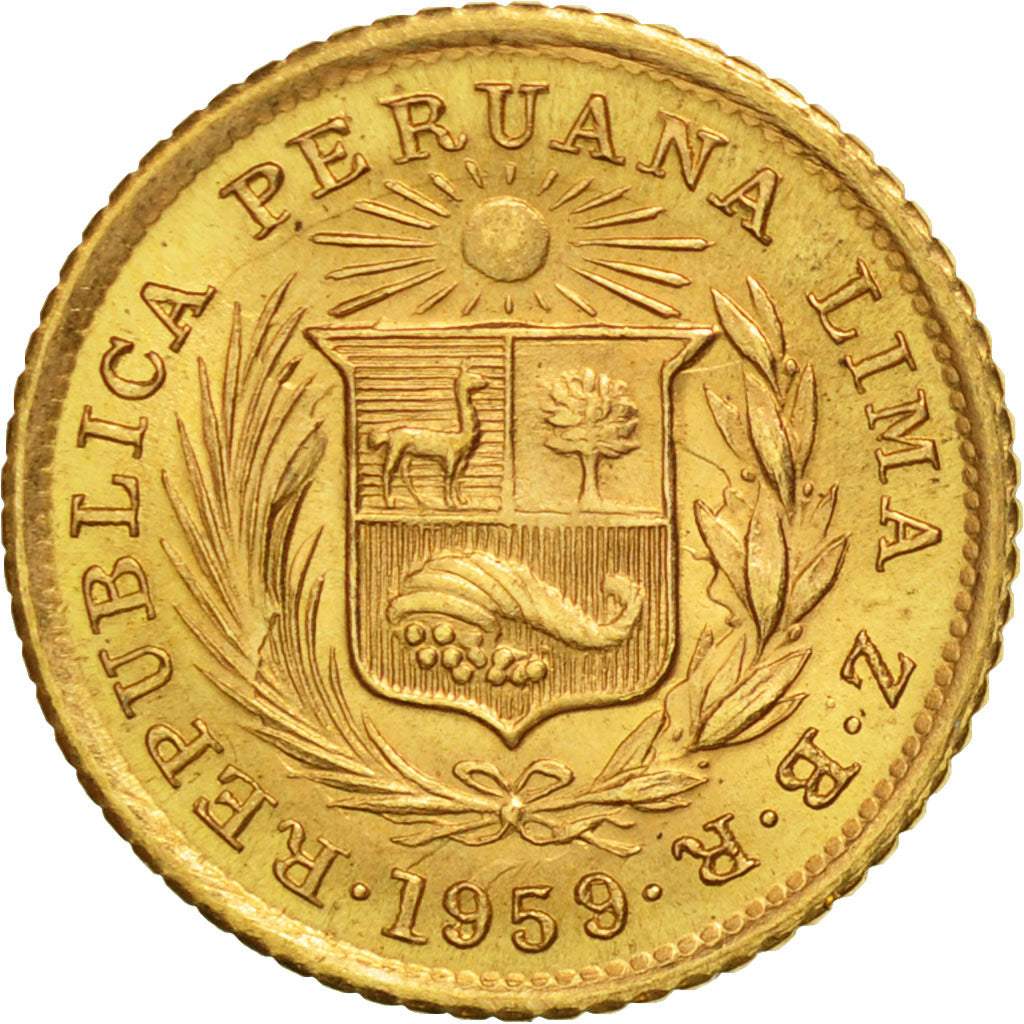 Perú, 1/5 Libra, Pound, 1959, Lima, SC, Oro, KM:210