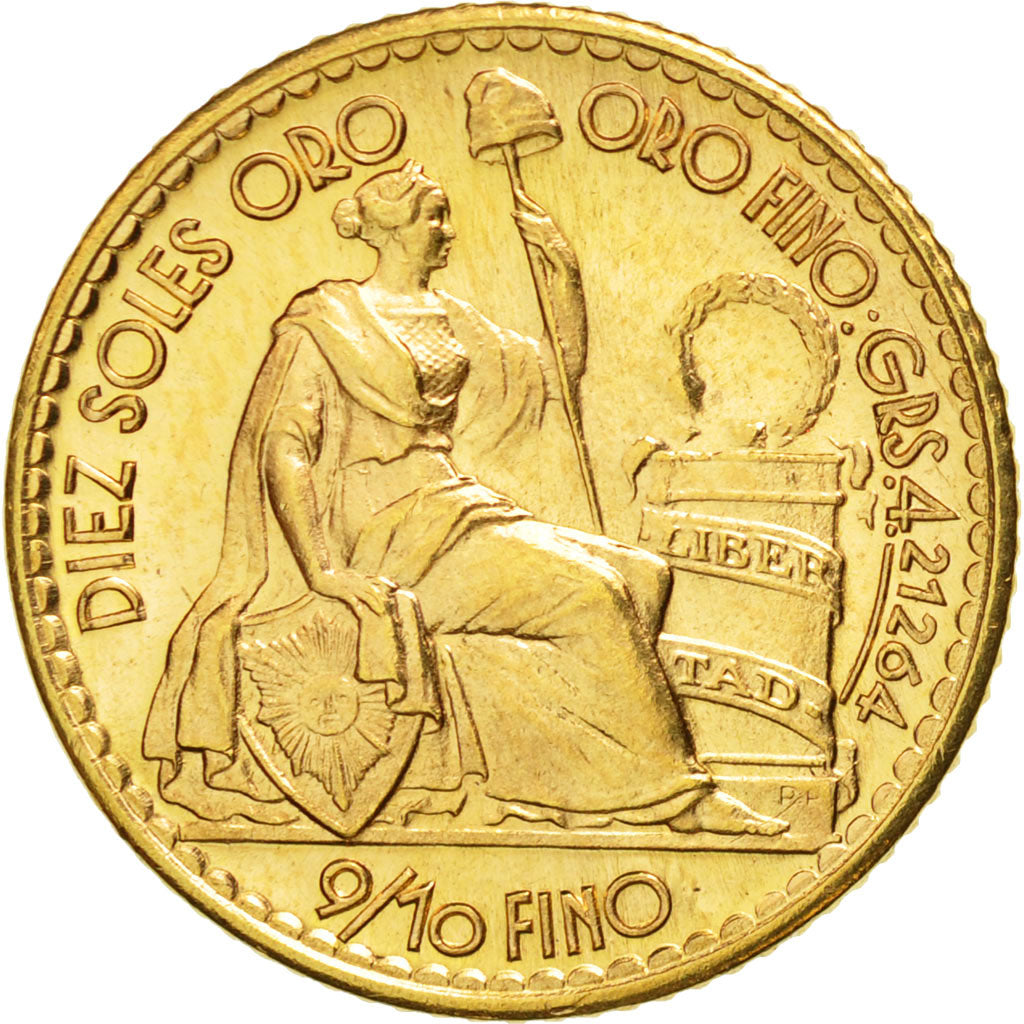 Perú, 10 Soles, 1965, Lima, SC, Oro, KM:236