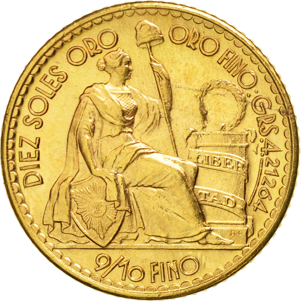 Peru, 10 Soles, 1965, Lima, UNZ, Gold, KM:236