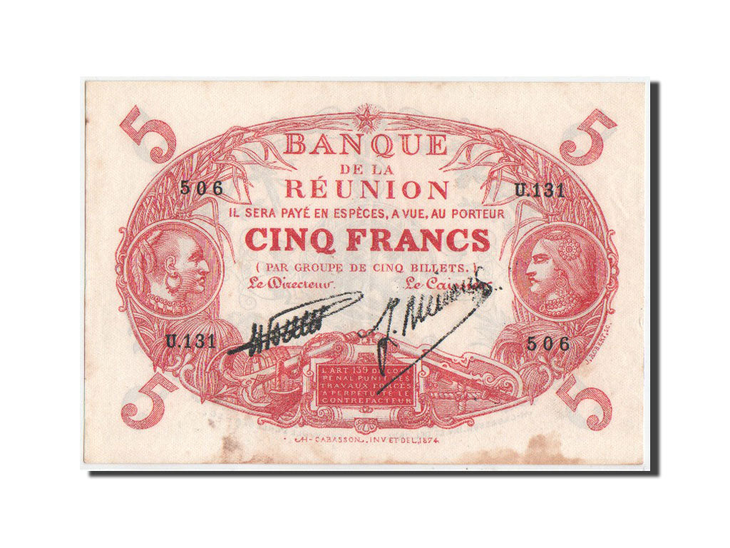 Banknote, Réunion, 5 Francs, 1938, KM:14, AU(50-53)