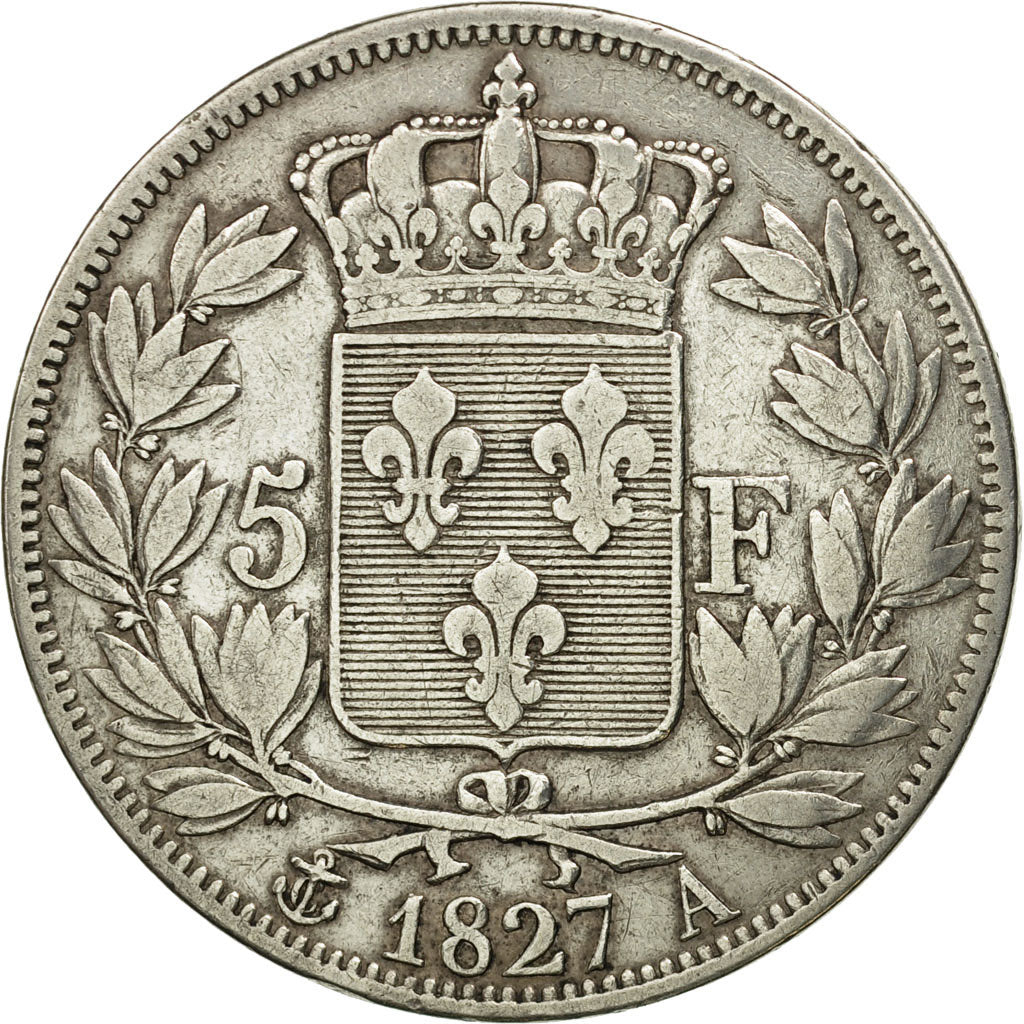 France, Charles X, 5 Francs, 1827, Paris, TTB, Argent, KM:728.1, Gadoury:644
