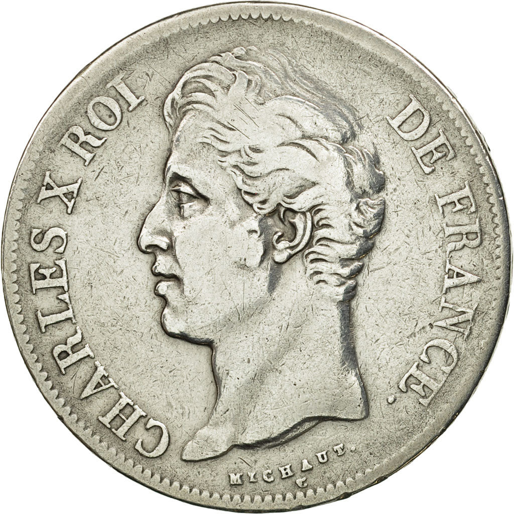 Coin, France, Charles X, 5 Francs, 1828, Rouen, VF(30-35), Silver, KM:728.2