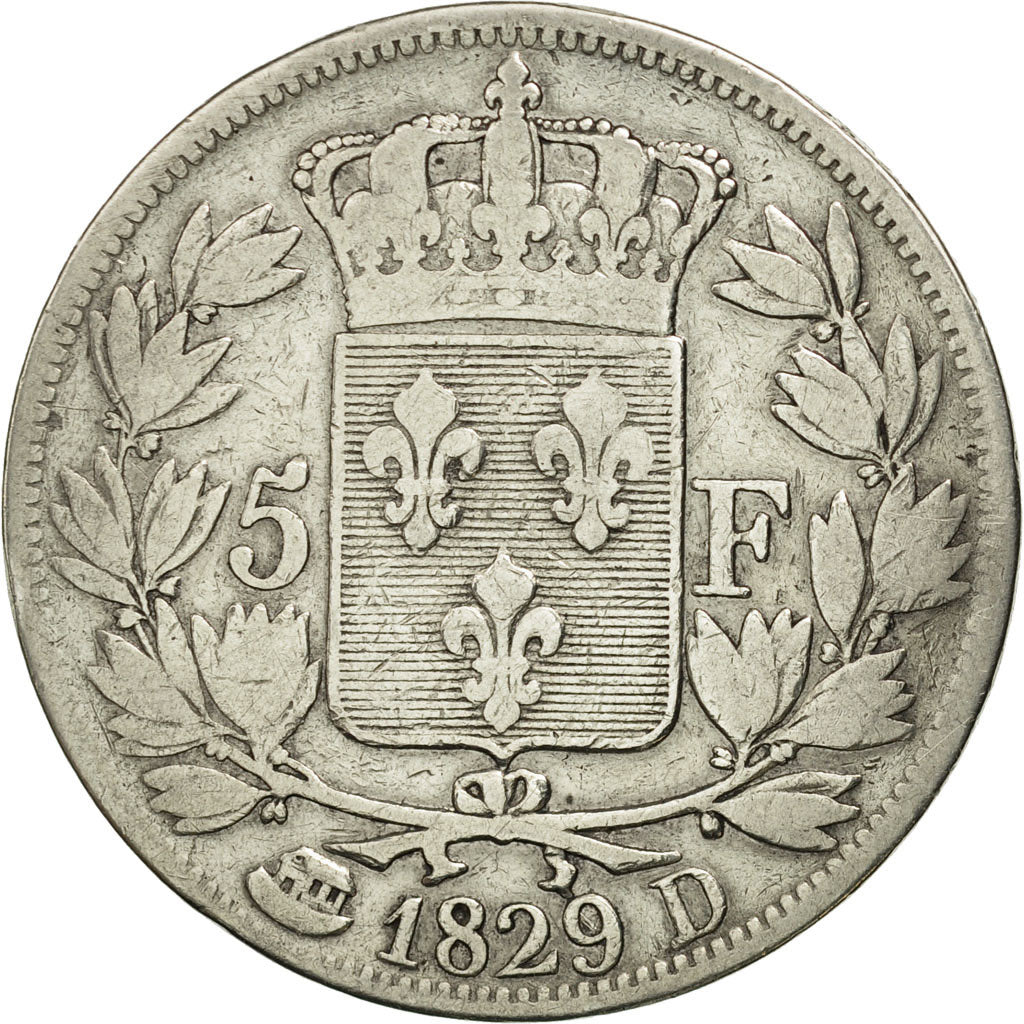 Coin, France, Charles X, 5 Francs, 1829, Lyon, VF(20-25), Silver, KM:728.4