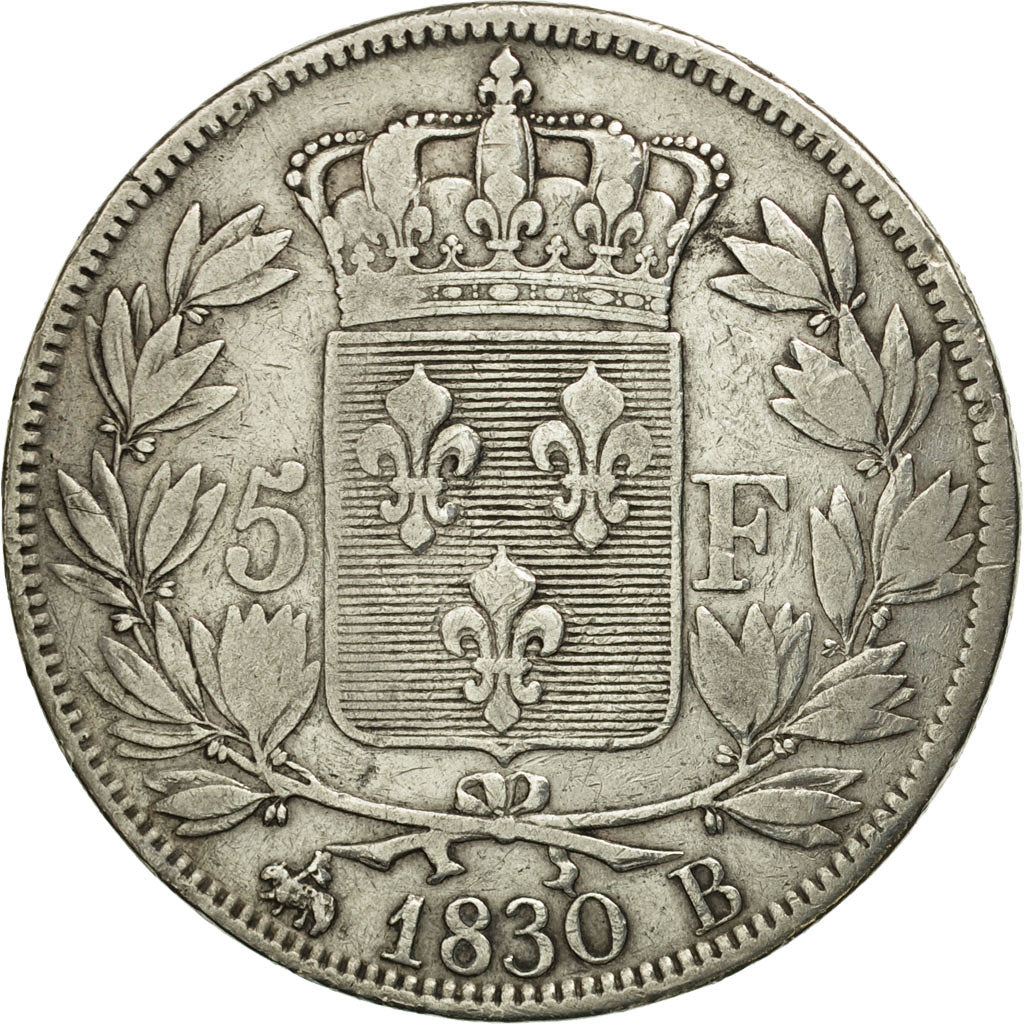 France, Charles X, 5 Francs, 1830, Rouen, VF(30-35), Silver, KM:728.2