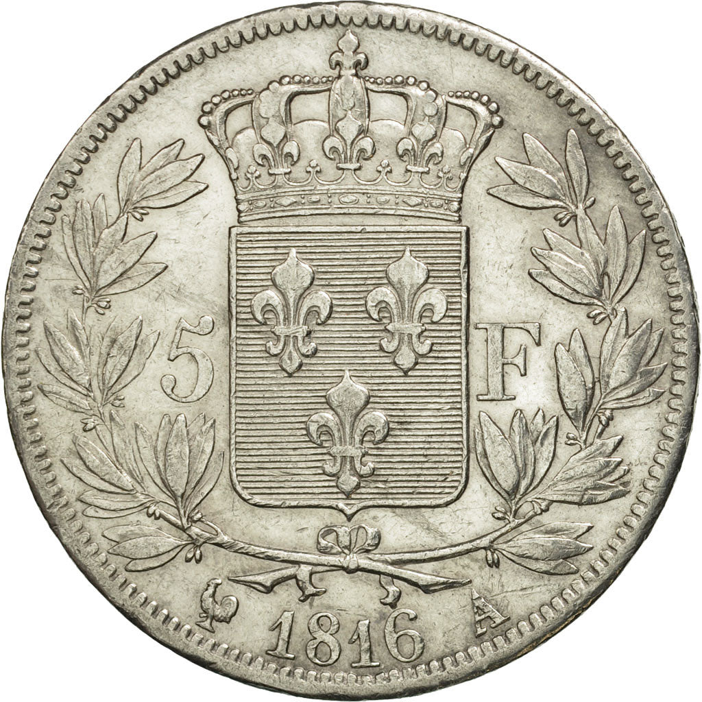 Moneda, Francia, Louis XVIII, Louis XVIII, 5 Francs, 1816, Paris, MBC+, Plata