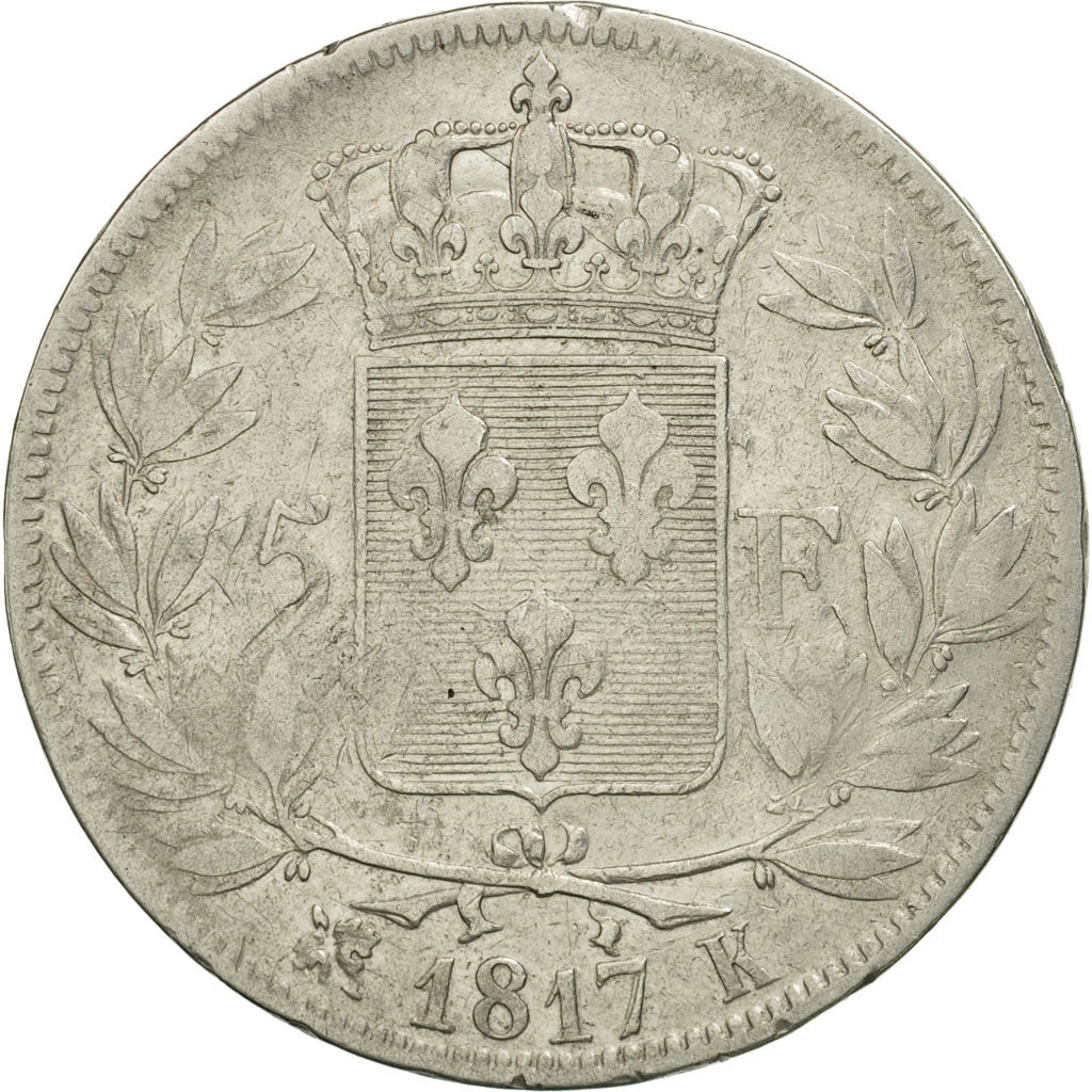 France, Louis XVIII, 5 Francs, 1817, Bordeaux, VF(20-25), Silver, KM:711.7