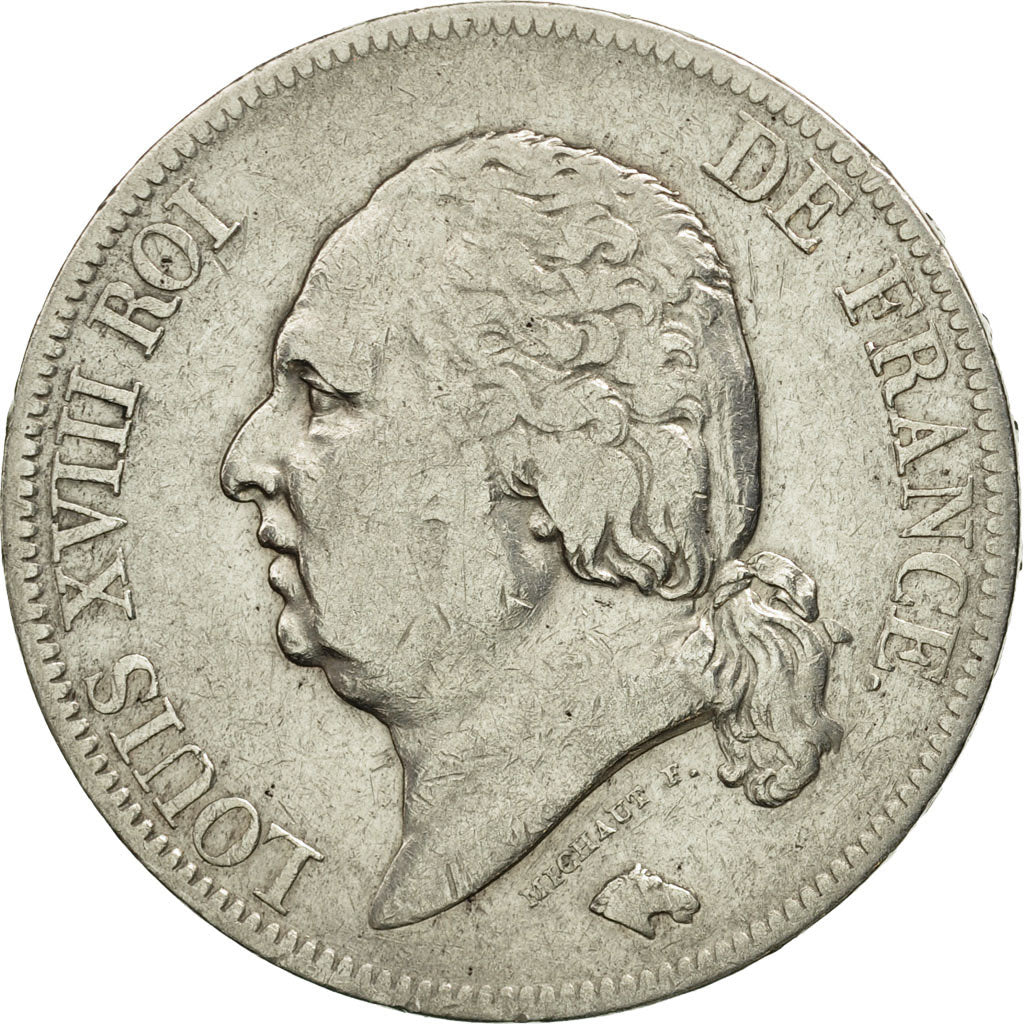 France, Louis XVIII, 5 Francs, 1818, Rouen, VF(30-35), Silver, KM:711.2