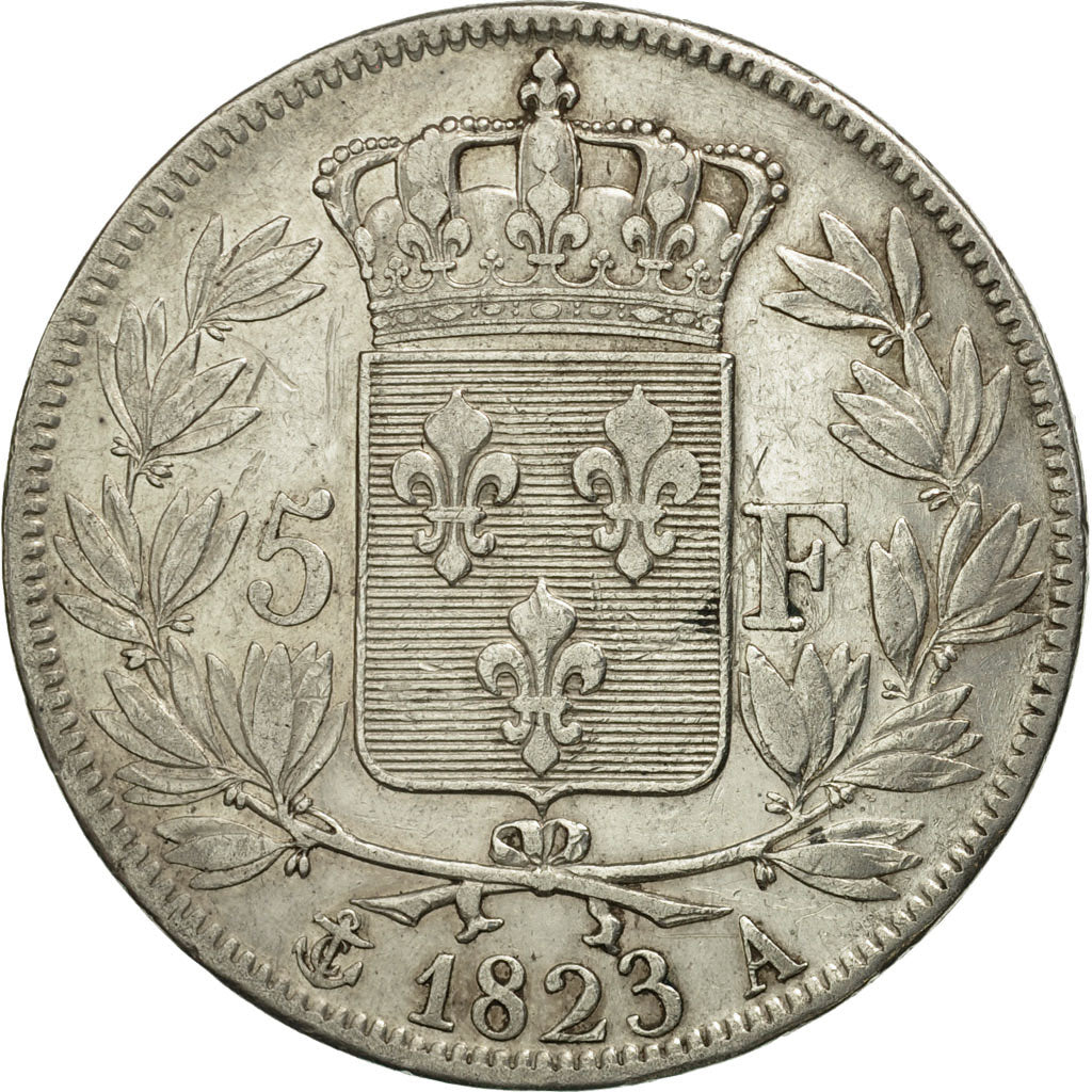 France, Louis XVIII, 5 Francs, 1823, Paris, EF(40-45), Silver, KM:711.1