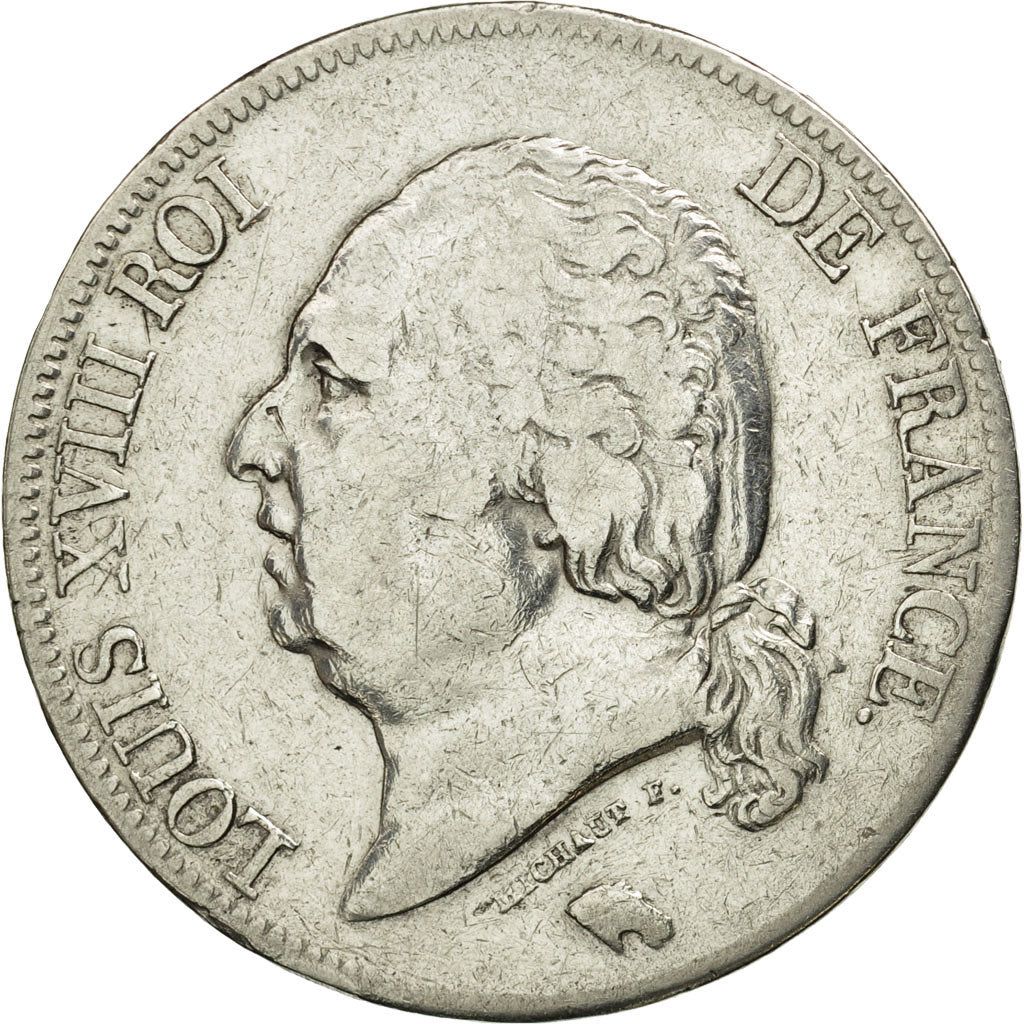 France, Louis XVIII, 5 Francs, 1824, Lille, VF(30-35), Silver, KM:711.13