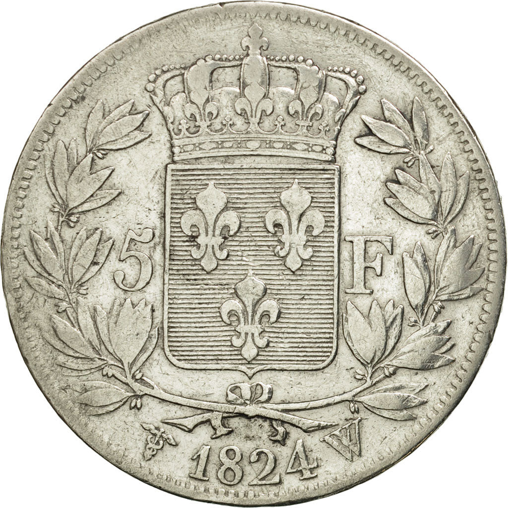 France, Louis XVIII, 5 Francs, 1824, Lille, VF(30-35), Silver, KM:711.13