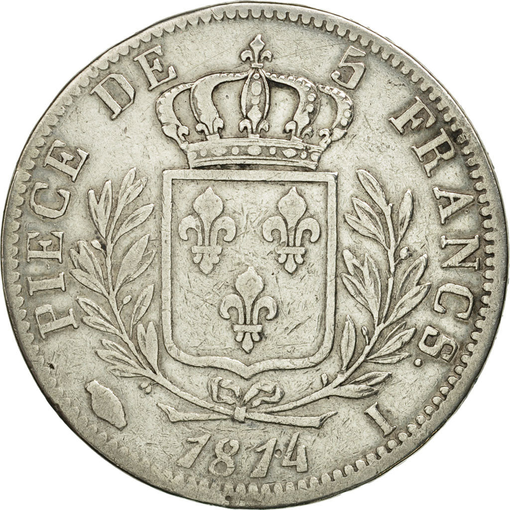 France, Louis XVIII, 5 Francs, 1814, Limoges, VF(20-25), Silver, KM:702.6