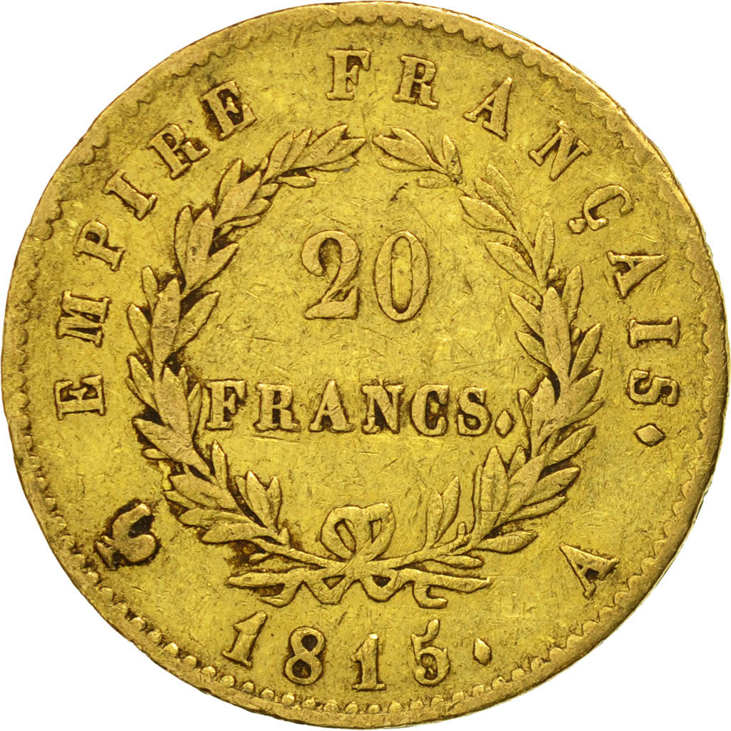 Francia, Napoléon, 20 Francs, 1815, Paris, BC+, Oro, KM:705.1, Gadoury:1025a