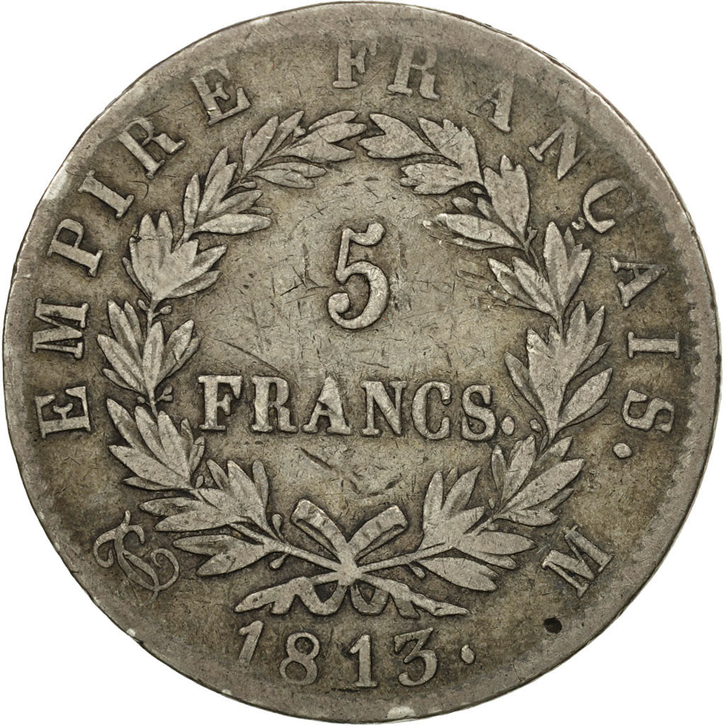 Coin, France, Napoléon I, 5 Francs, 1813, Toulouse, VF(20-25), Silver