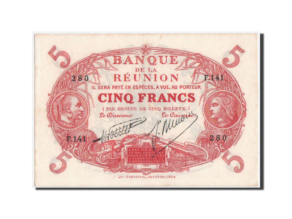Banknote, Réunion, 5 Francs, 1938, KM:14, AU(50-53)