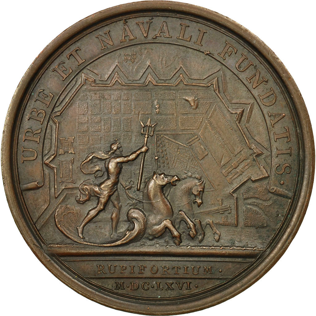 Francia, Medal, Port de Rochefort, Louis XIV, 1666, Mauger, EBC, Cobre, Divo:93