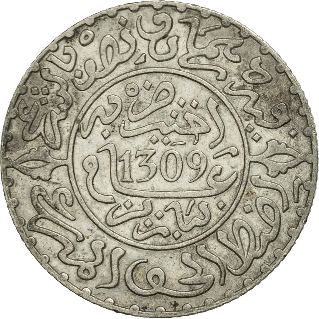 Coin, Morocco, Moulay al-Hasan I, 2-1/2 Dirhams, 1891, Paris, EF(40-45), Silver