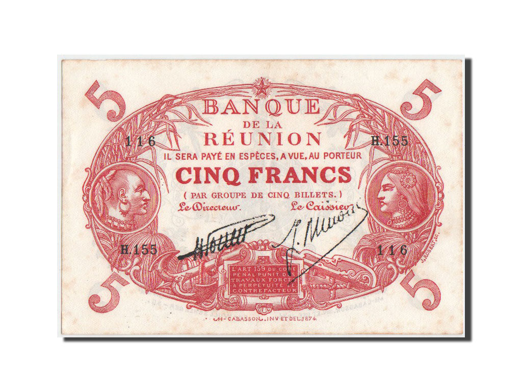 Billet, Réunion, 5 Francs, 1938, KM:14, TTB+
