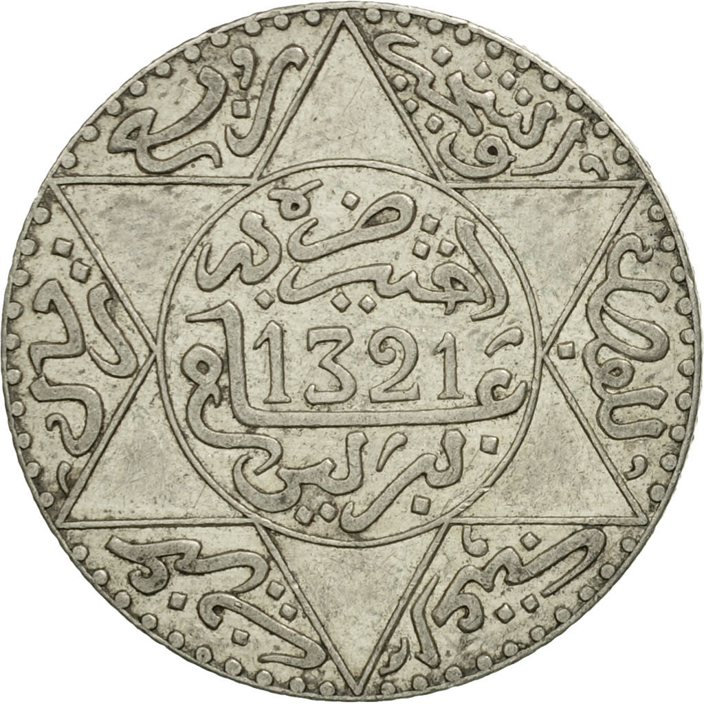 Coin, Morocco, 'Abd al-Aziz, 1/4 Rial, 2-1/2 Dirhams, 1903, Berlin, EF(40-45)