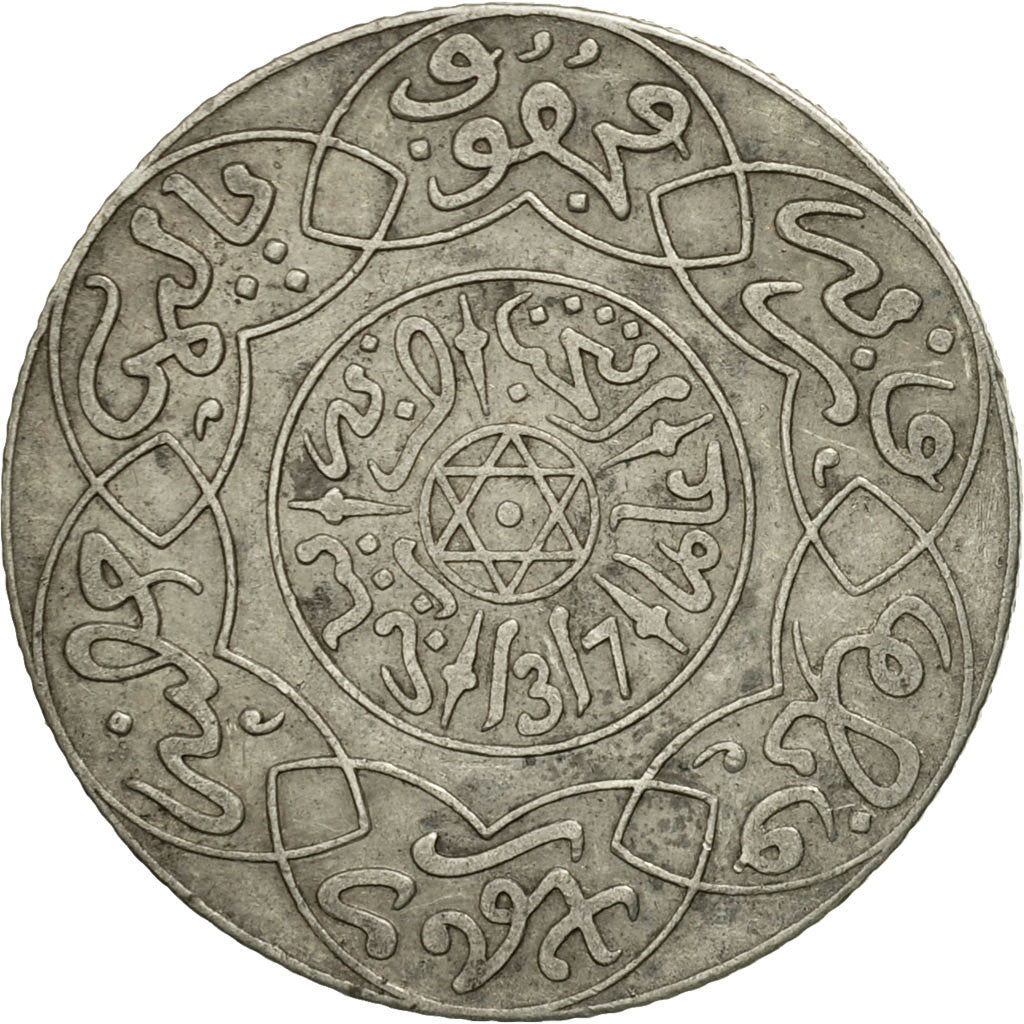 Coin, Morocco, 'Abd al-Aziz, 2-1/2 Dirhams, 1899, Paris, EF(40-45), Silver