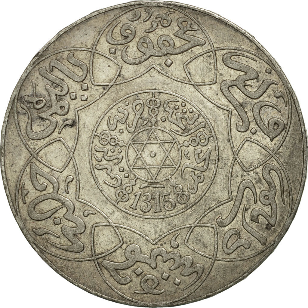 Moneda, Marruecos, 'Abd al-Aziz, 5 Dirhams, 1897, Berlin, MBC, Plata, KM:12.1