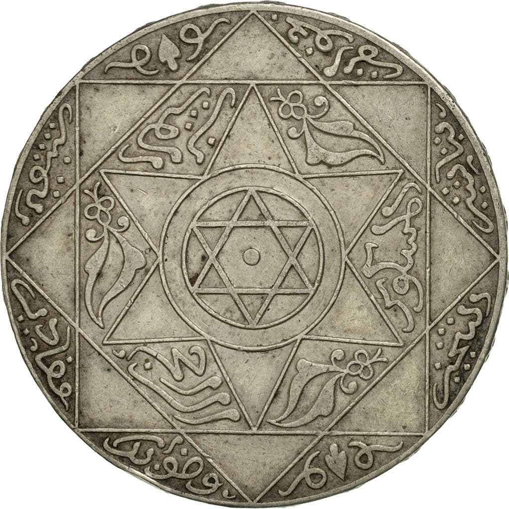 Coin, Morocco, 'Abd al-Aziz, 5 Dirhams, 1897, Paris, EF(40-45), Silver, KM:12.2