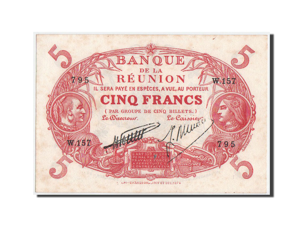 Banknote, Réunion, 5 Francs, 1938, KM:14, AU(55-58)