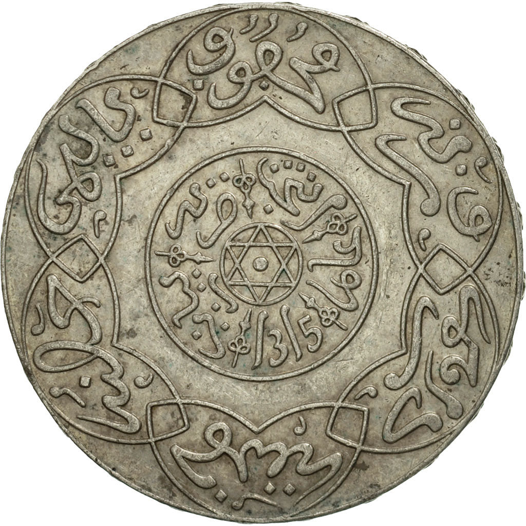 Coin, Morocco, 'Abd al-Aziz, 5 Dirhams, 1897, Paris, EF(40-45), Silver, KM:12.2