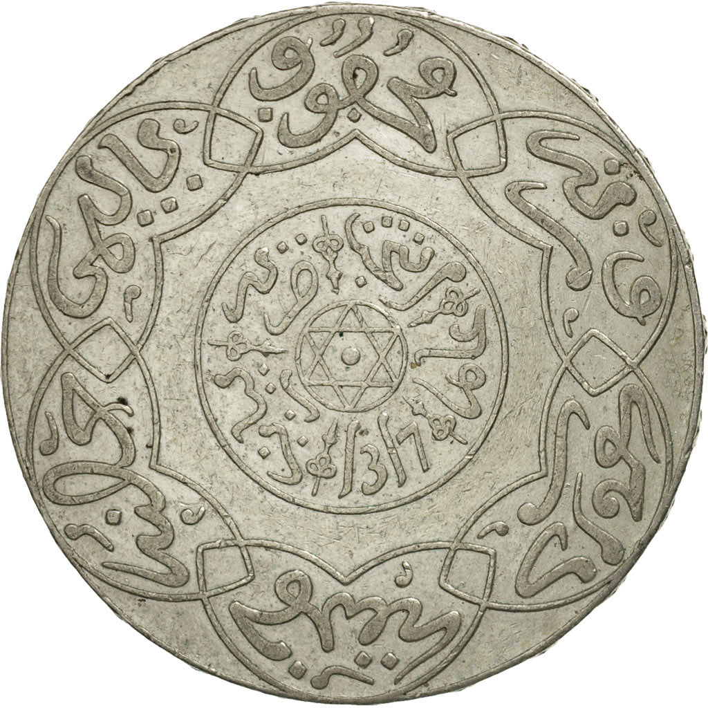 Morocco, 'Abd al-Aziz, 5 Dirhams, 1899, Paris, EF(40-45), Silver, KM:12.2