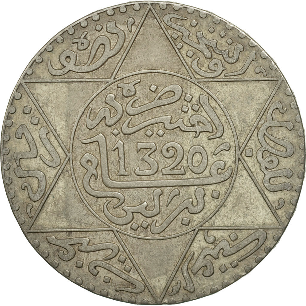 Morocco, 'Abd al-Aziz, 1/2 Rial, 5 Dirhams, 1902, Berlin, EF(40-45), Silver