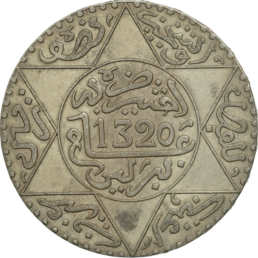 Morocco, 'Abd al-Aziz, 1/2 Rial, 5 Dirhams, 1902, Berlin, EF(40-45), Silver