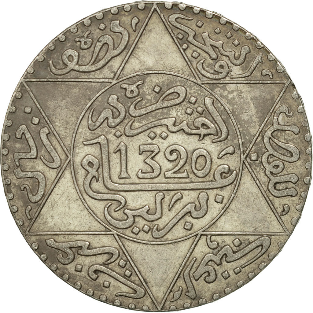 Coin, Morocco, 'Abd al-Aziz, 1/2 Rial, 5 Dirhams, 1902, Berlin, EF(40-45)