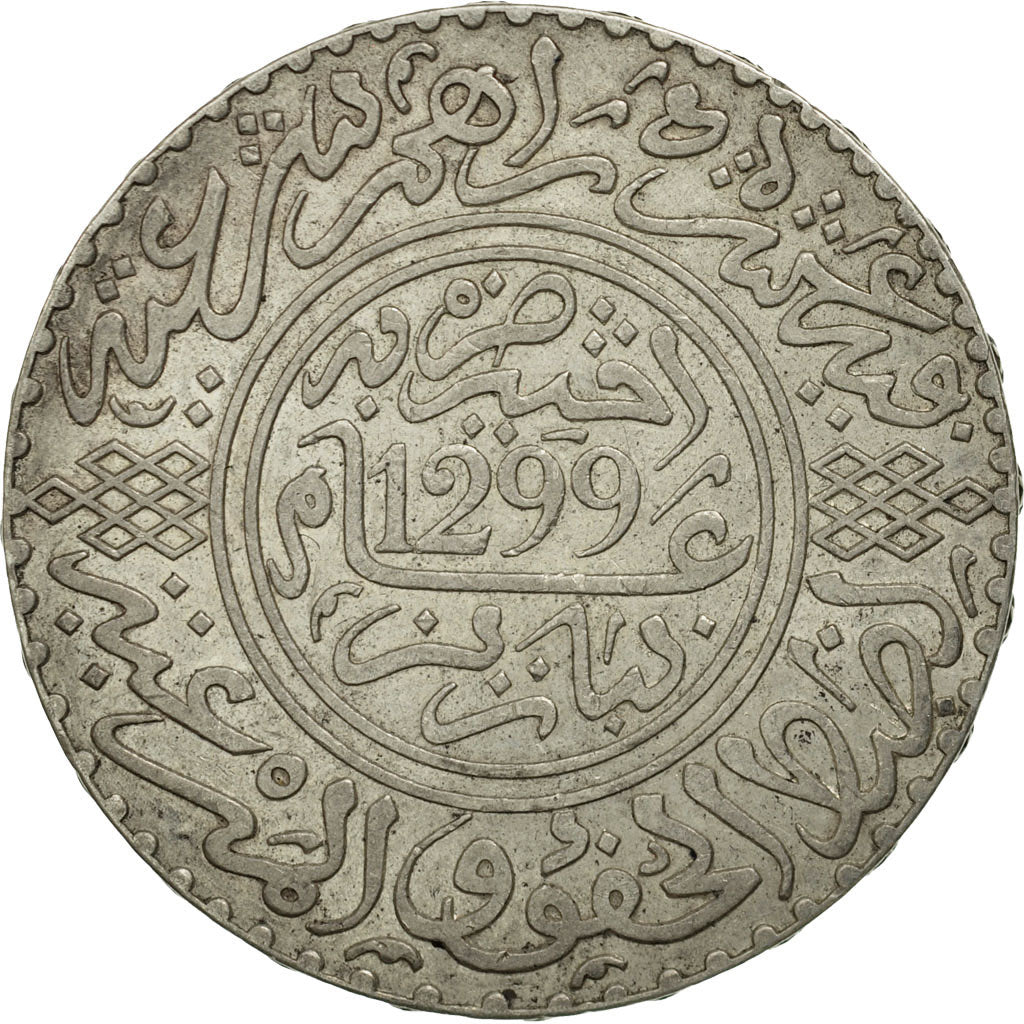 Coin, Morocco, Moulay al-Hasan I, 10 Dirhams, 1881, Paris, EF(40-45), Silver