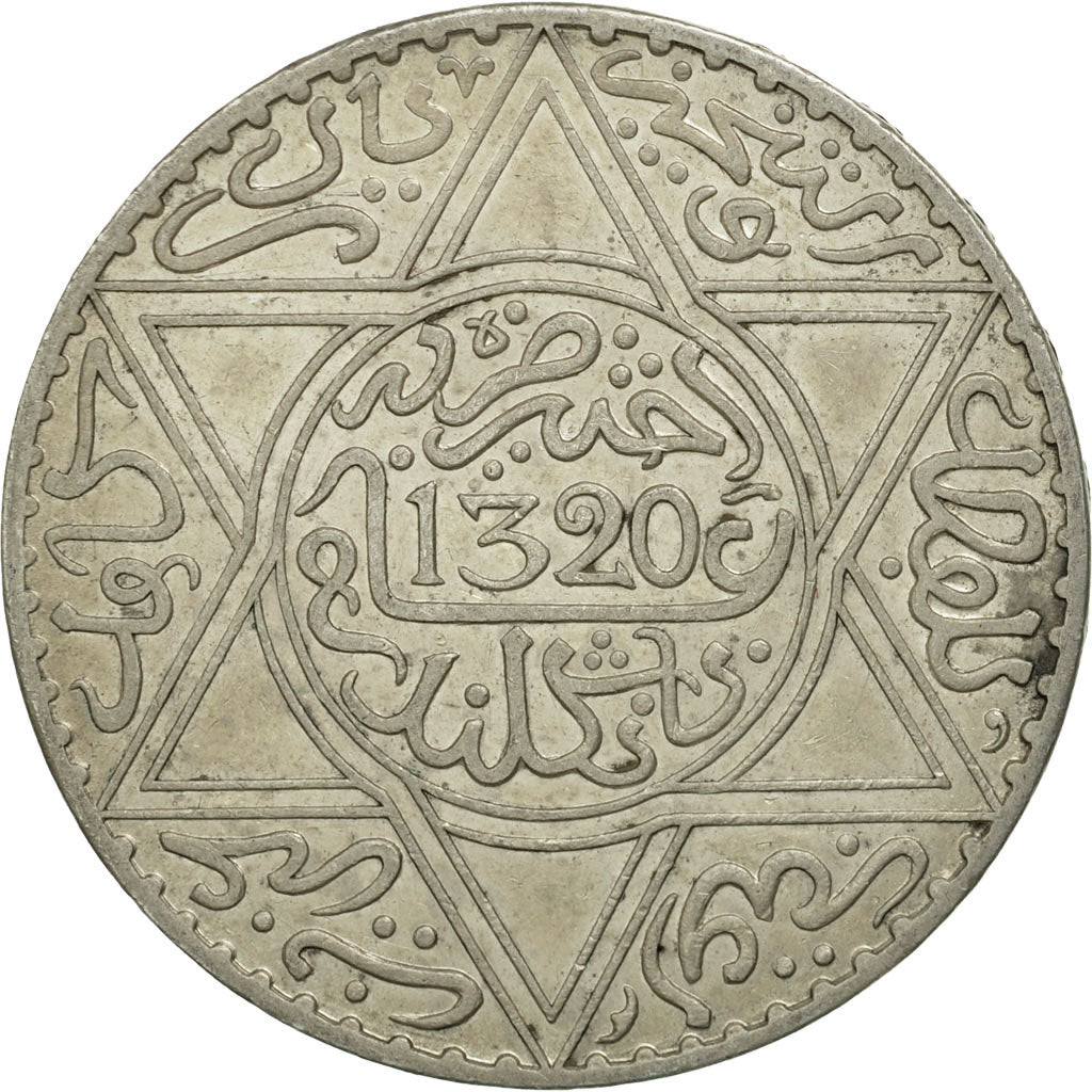 Morocco, 'Abd al-Aziz, Rial, 10 Dirhams, 1902, London, AU(50-53), Silver