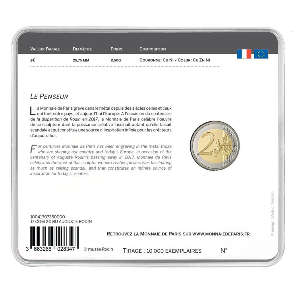 Coin, France, Monnaie de Paris, 2 Euro, Auguste Rodin, 2017, MS(65-70)