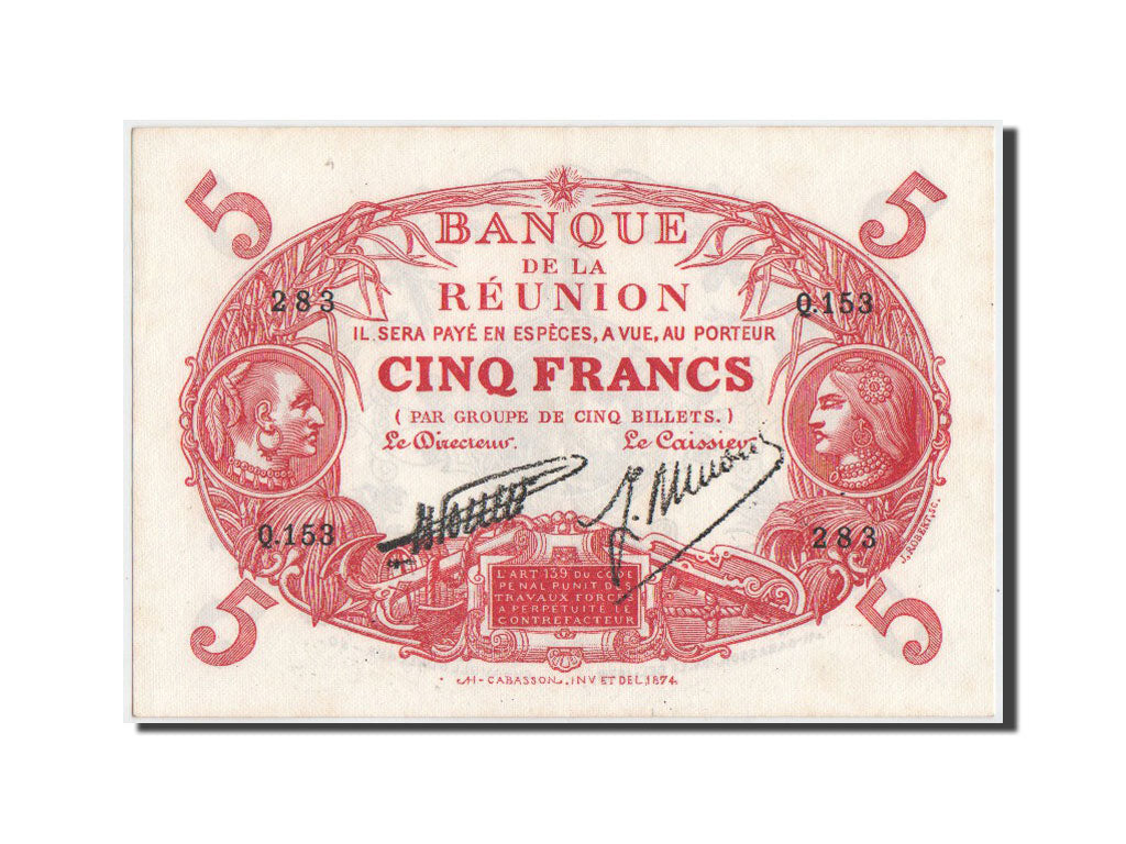 Reunion, 5 Francs, 1938, Serie Q, KM:14