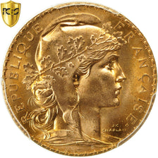 Moneta, Francia, Marianne, 20 Francs, 1907, Paris, PCGS, MS66, FDC, Oro, KM:857