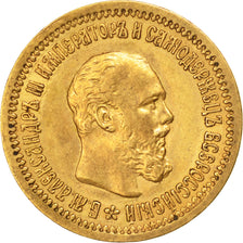 Munten, Rusland, Alexander III, 5 Roubles, 1889, St. Petersburg, ZF, Goud, KM:42
