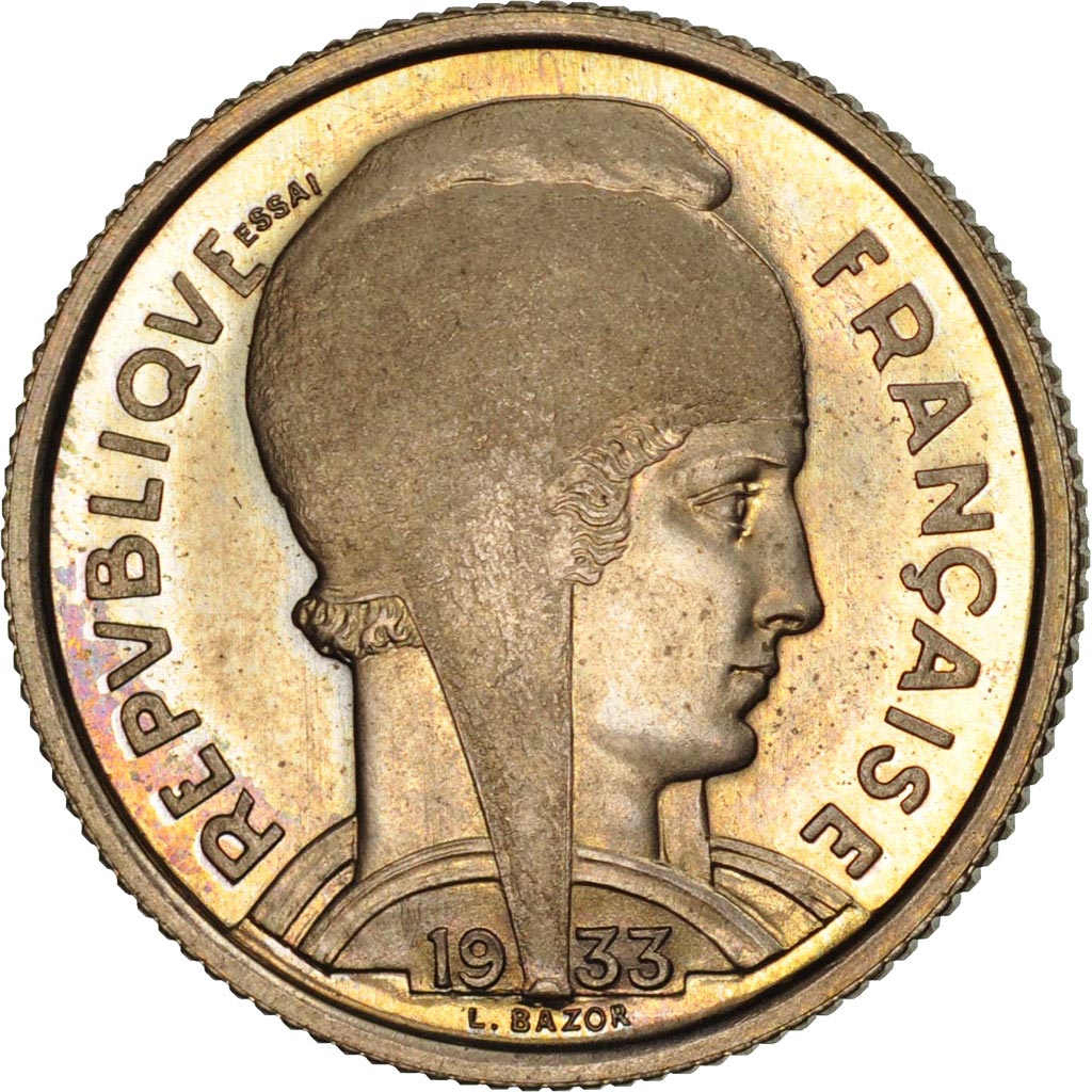 France, Bazor, 5 Francs, 1933, Paris, Pattern, MS(64), Nickel, KM:E-A65