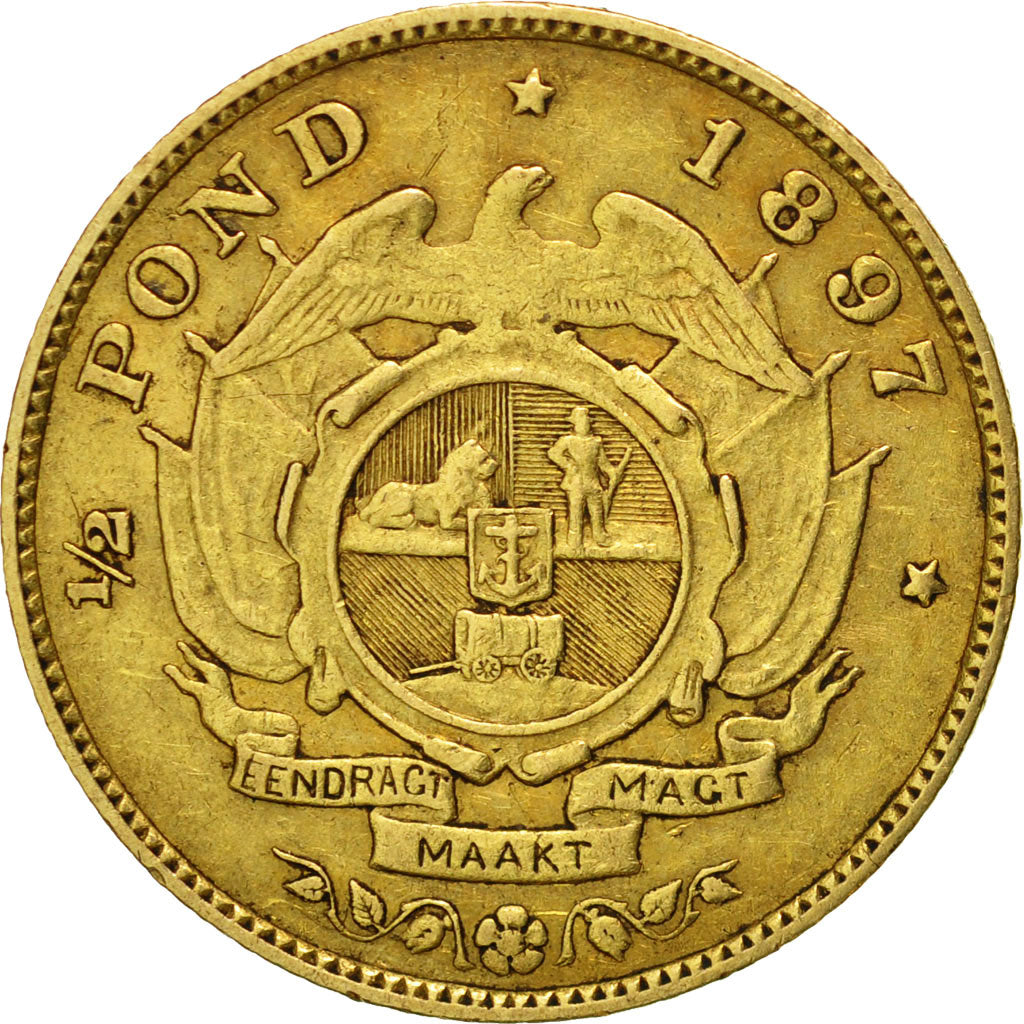 South Africa, 1/2 Pond, 1897, EF(40-45), Gold, KM:9.2