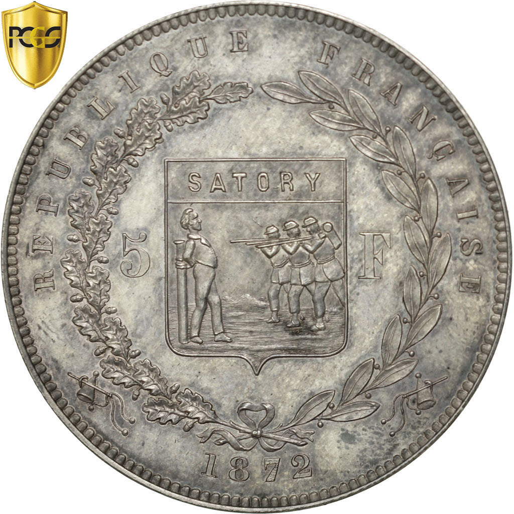 Coin, France, Adolphe Thiers, 5 Francs, 1872, Brussels, PCGS, SP63, MS(63)