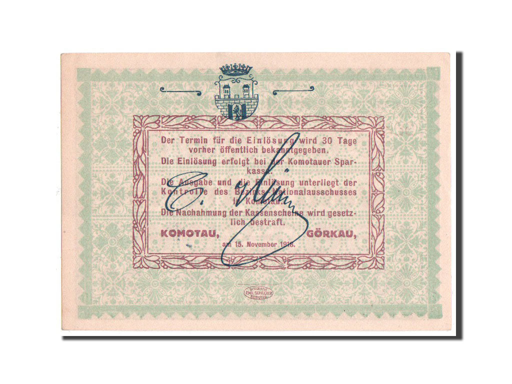 Czechoslovakia, Komotau, Gorkau, 20 Kronen, 15.11.1918, Pick UNL