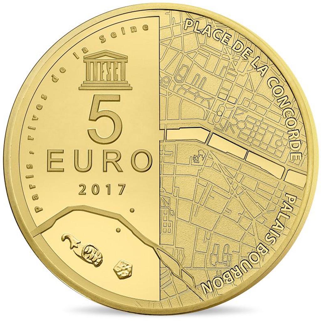 Coin, France, Monnaie de Paris, 5 Euro, UNESCO, 2017, MS(65-70), Gold