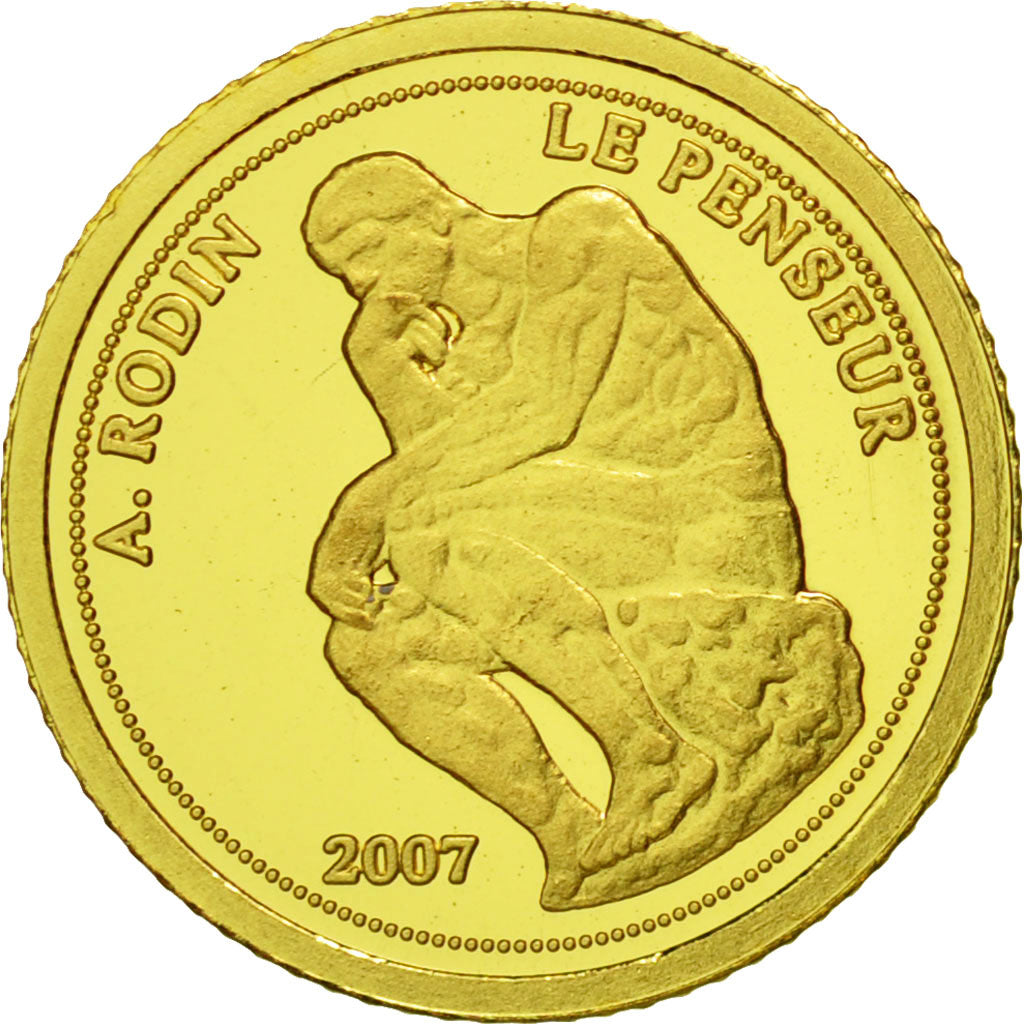 Benin, Le Penseur de Rodin, 1500 Francs CFA, 2007, MS(65-70), Gold