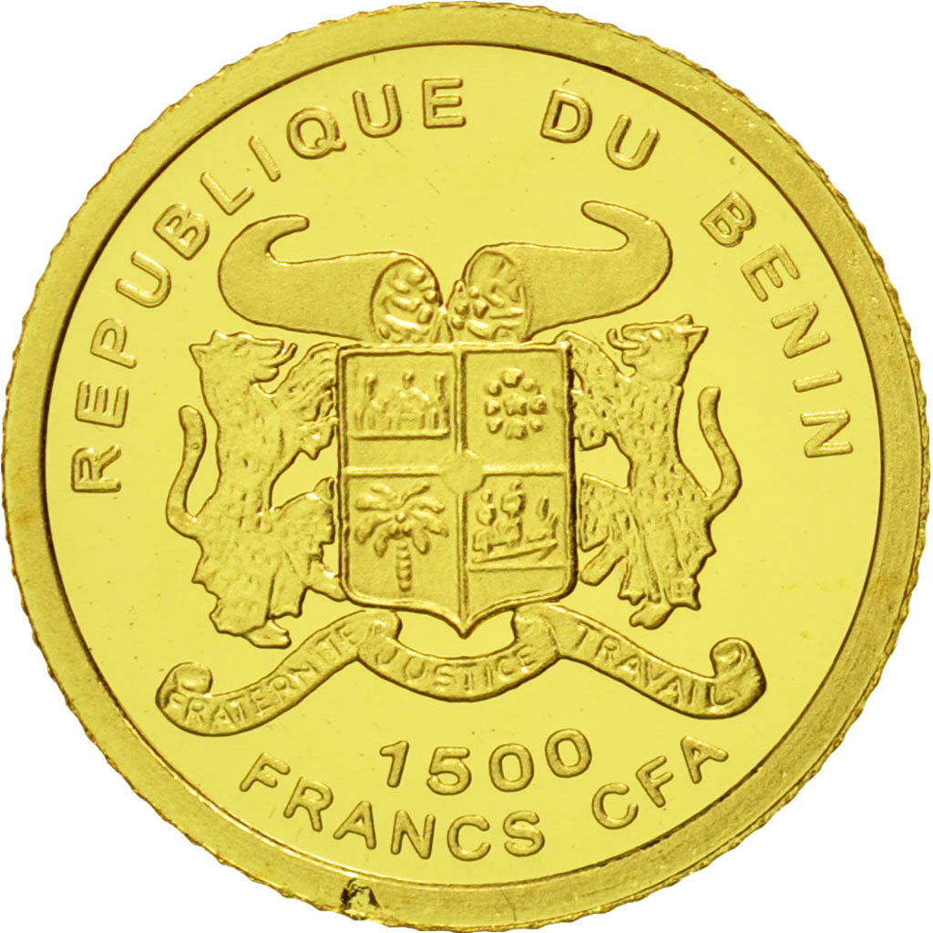 Benin, Le Penseur de Rodin, 1500 Francs CFA, 2007, MS(65-70), Gold