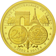 Francja, Medal, 10ème Anniversaire de l'Euro, 2012, MS(65-70), Złoto