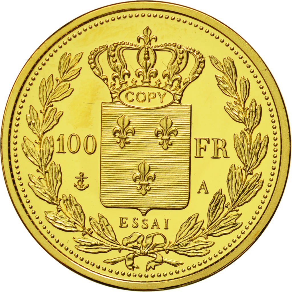 France, Medal, 100 Francs Essai Charles X, MS(65-70), Gold