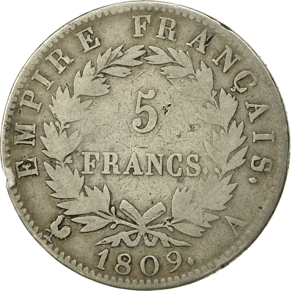 France, Napoléon I, 5 Francs, 1809, Paris, VF(20-25), Silver, KM:694.1