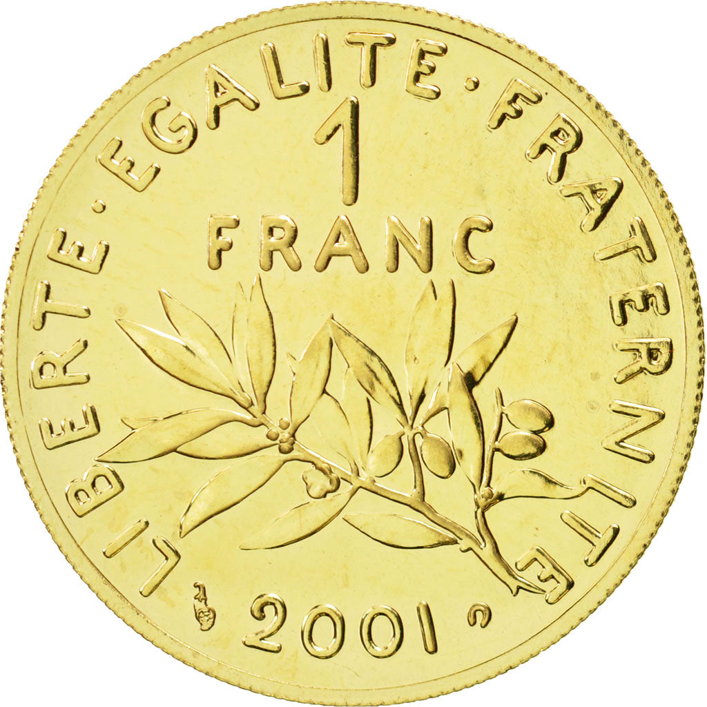 France, Semeuse, Franc, 2001, Paris, MS(63), Gold, KM:925.1a, Gadoury:474a